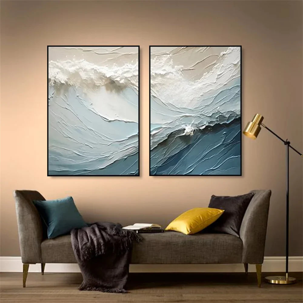 Minimalist Ocean And Sky Textured Canvas Art Set of 2 #OC017