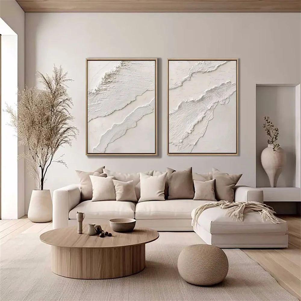 White Minimalist Textured Wall Art Set of 2 #WM043