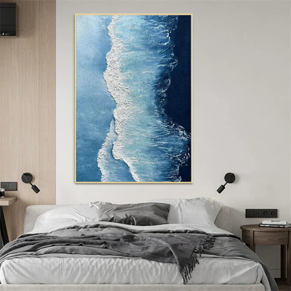 Blue & White Abstract Ocean And Sky Textured Canvas Art #OC062