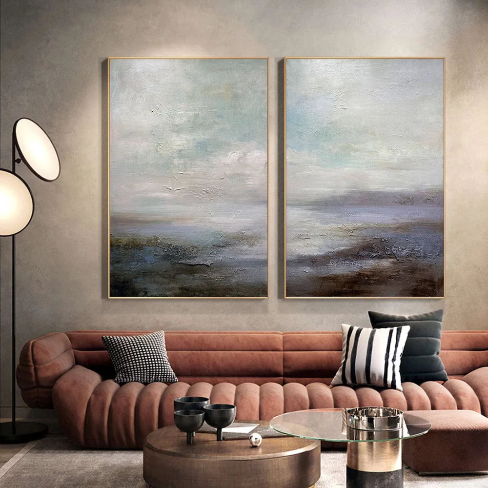 Abstract Ocean And Sky Textured Set of 2 Canvas Art #OC057