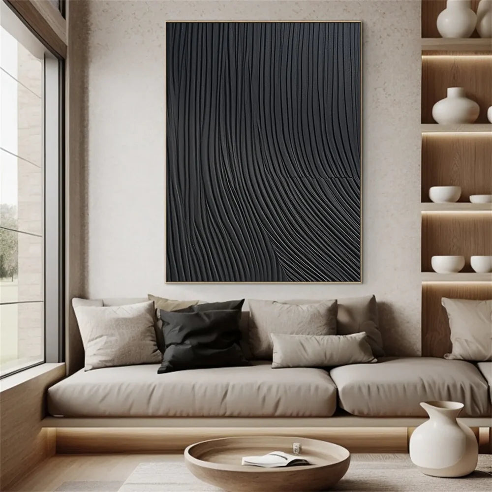 Black Minimalist Textured Canvas Art #WZ088
