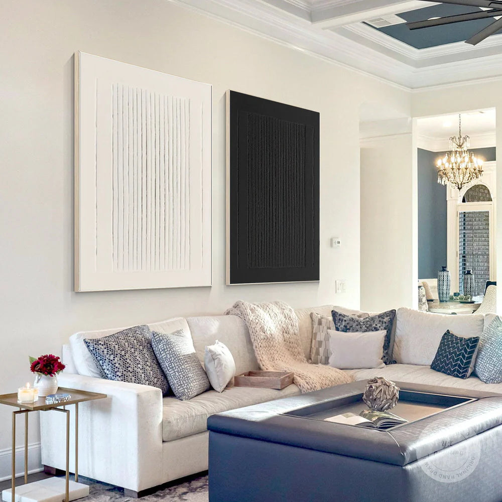 Black and White Minimalist Textured Canvas Art Set of 2 #WZ049