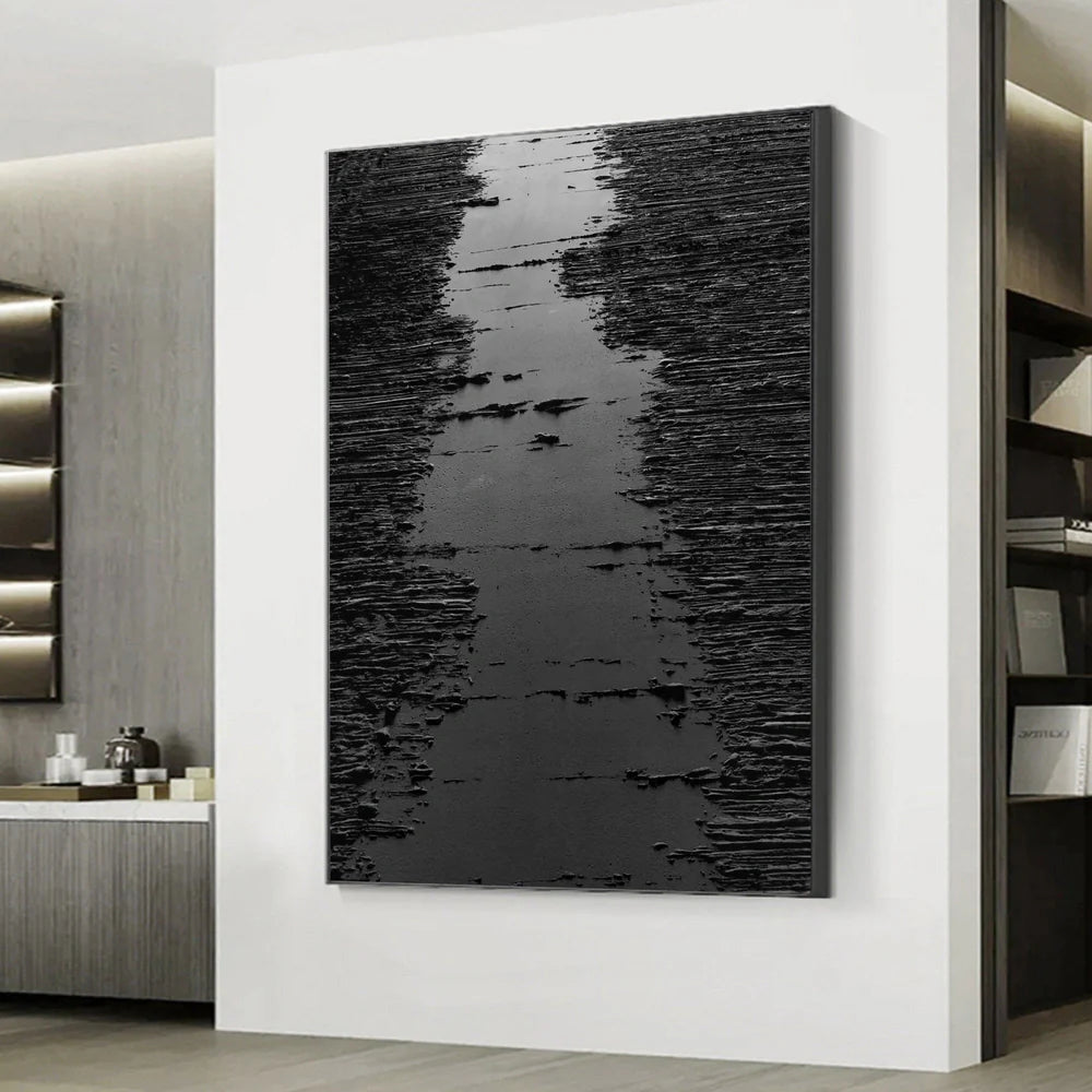 Black Minimalist Textured Canvas Art #WZ025