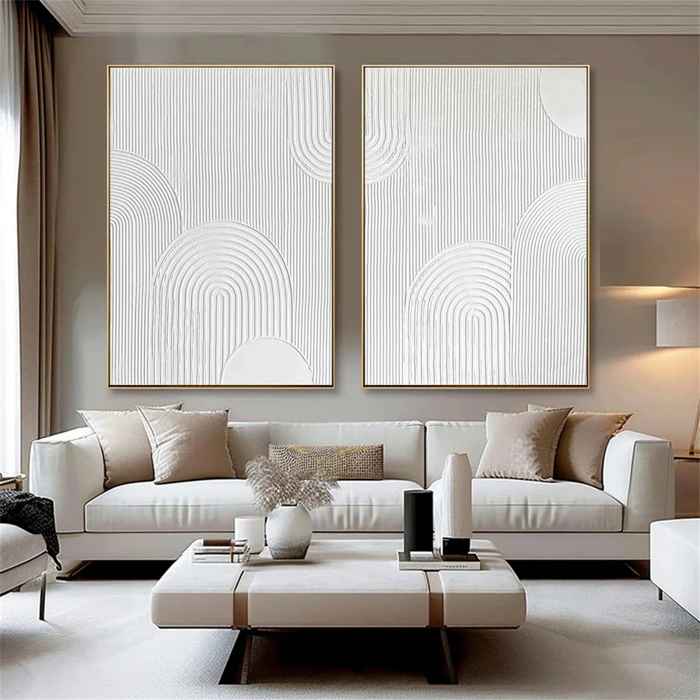 White Minimalist Textured Wall Art Set of 2 #WM023