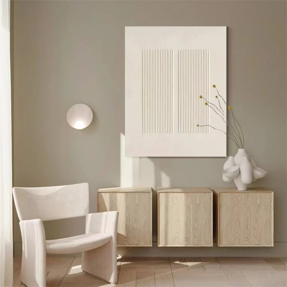 Beige and White Minimalist Textured Canvas Art #WM012