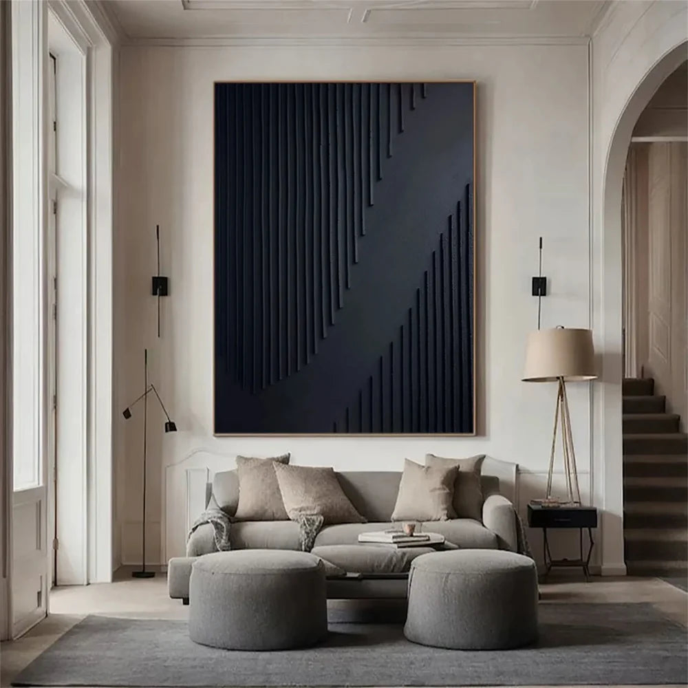 Black Minimalist Textured Canvas Art #WZ079