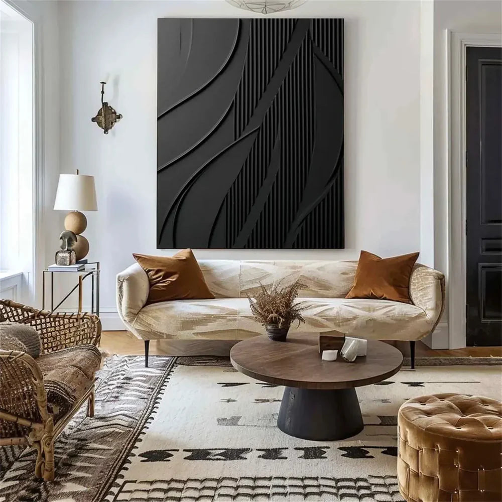 Black Minimalist Textured Canvas Art #WZ066
