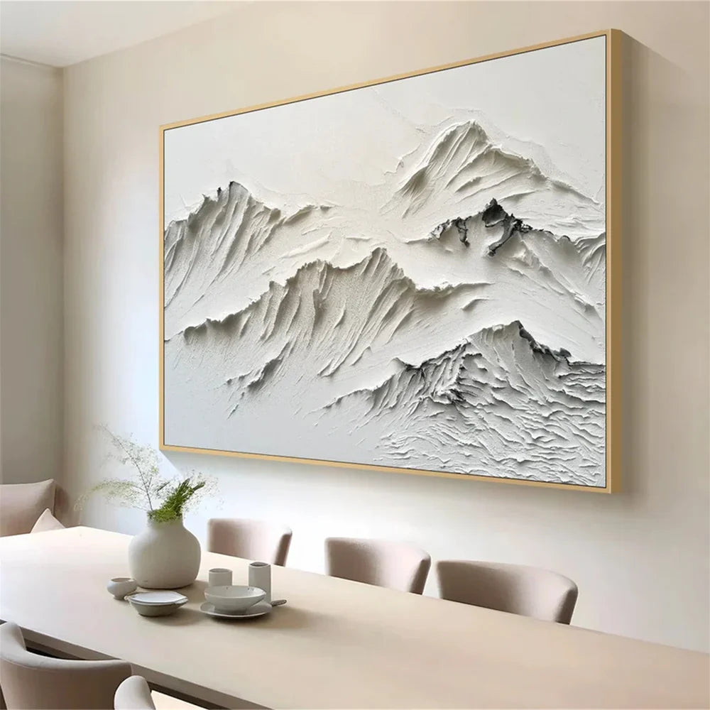 Black & White Minimalist Mountain Textured Canvas Art #BT010