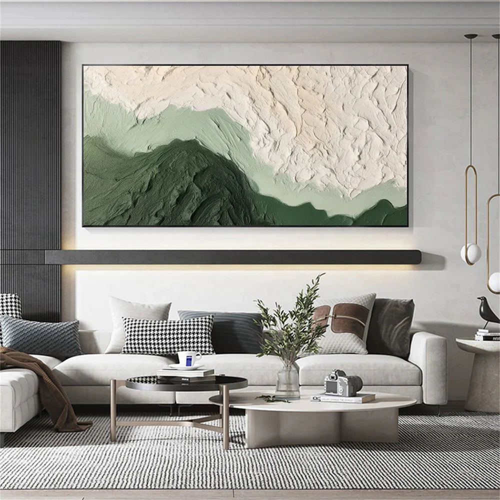 Green & Beige Minimalist Ocean And Sky Textured Canvas Art # OC015