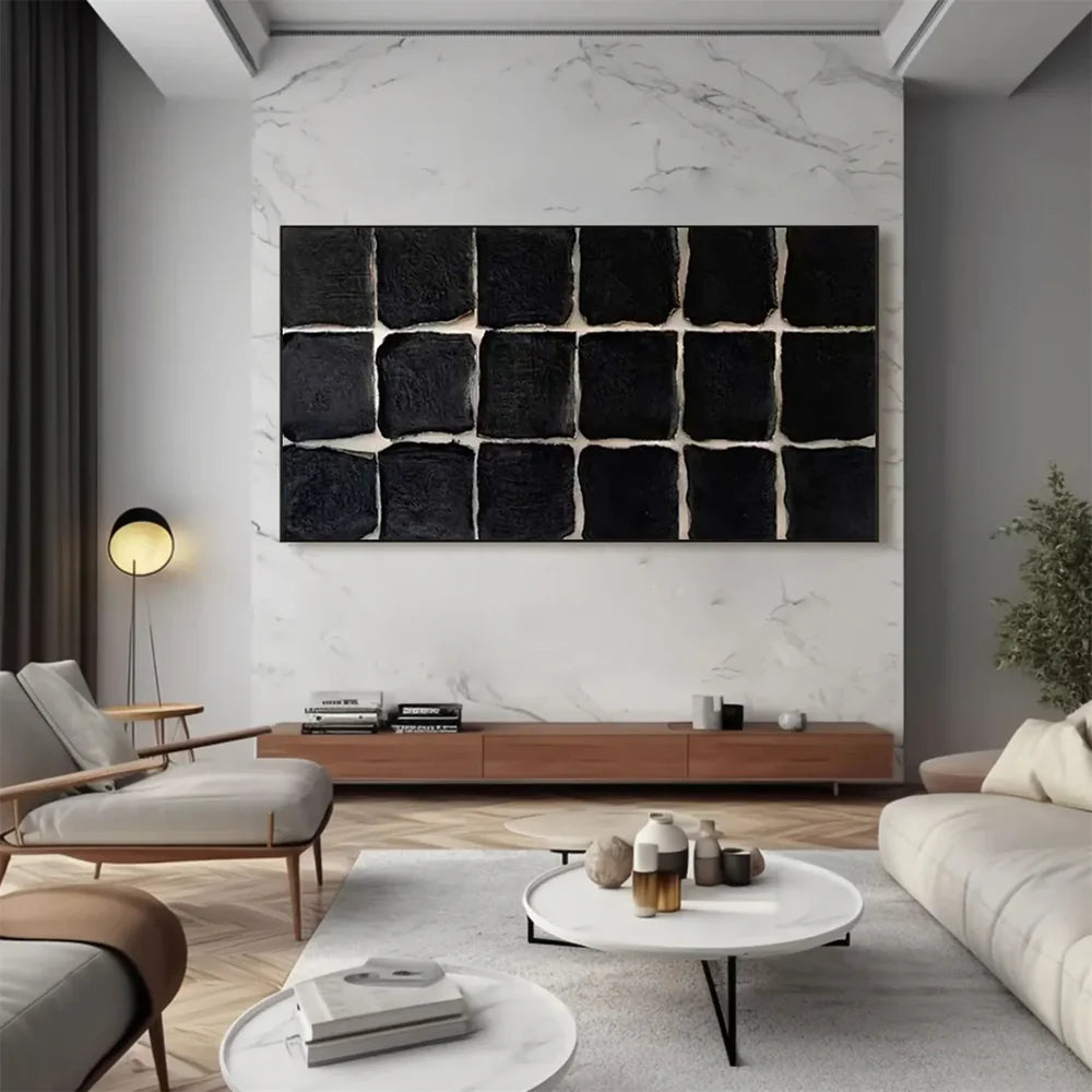 Black Minimalist Textured Canvas Art #WZ077