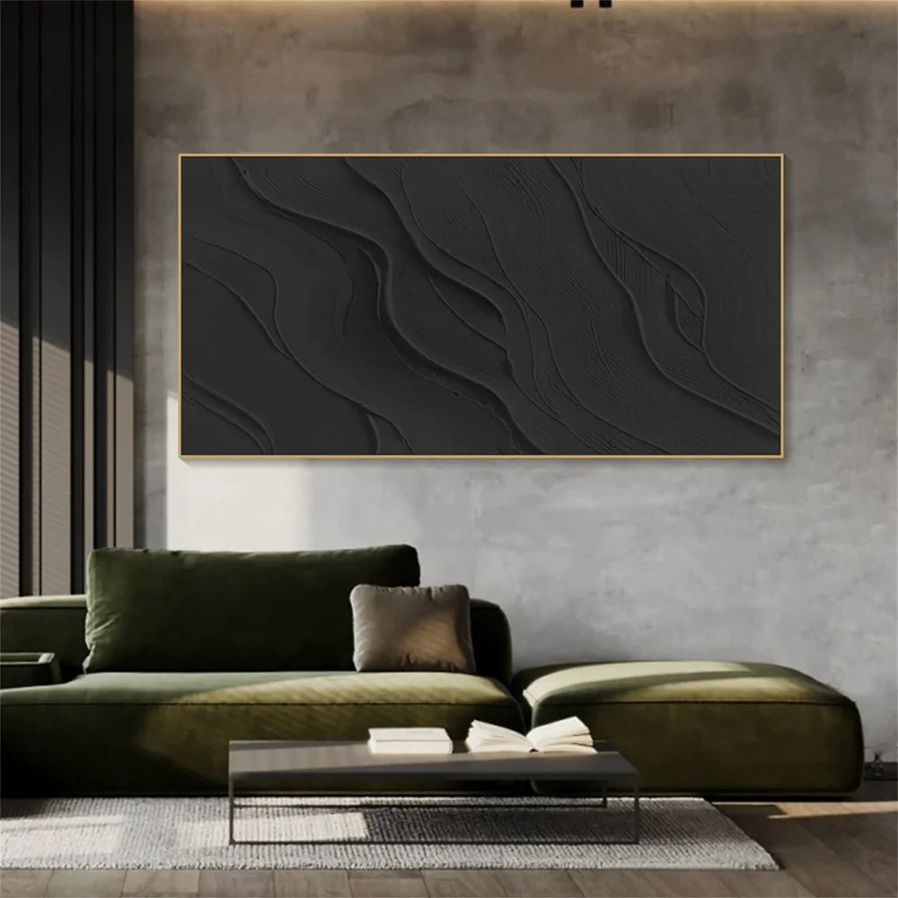 Black Minimalist Textured Canvas Art #WZ030