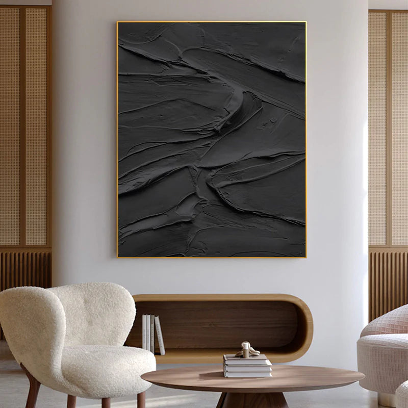 Black Minimalist Textured Canvas Art #WZ033