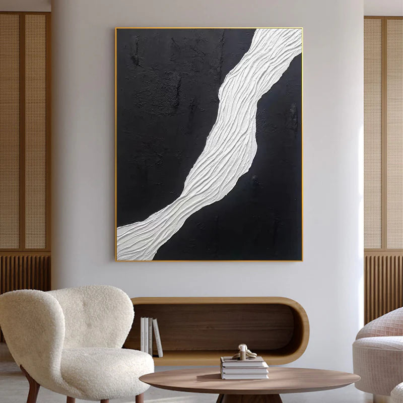 Black and White Minimalist Textured Canvas Art #WZ015