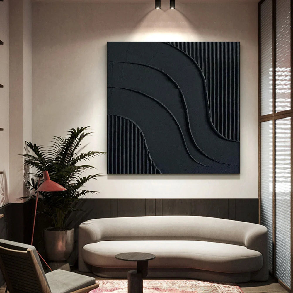 Black Minimalist Textured Canvas Art #WZ001