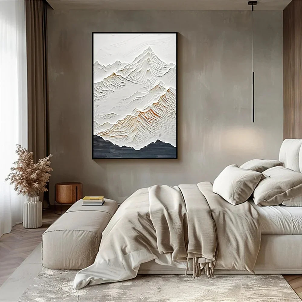 Black & White Minimalist Mountain Textured Canvas Art #BT004