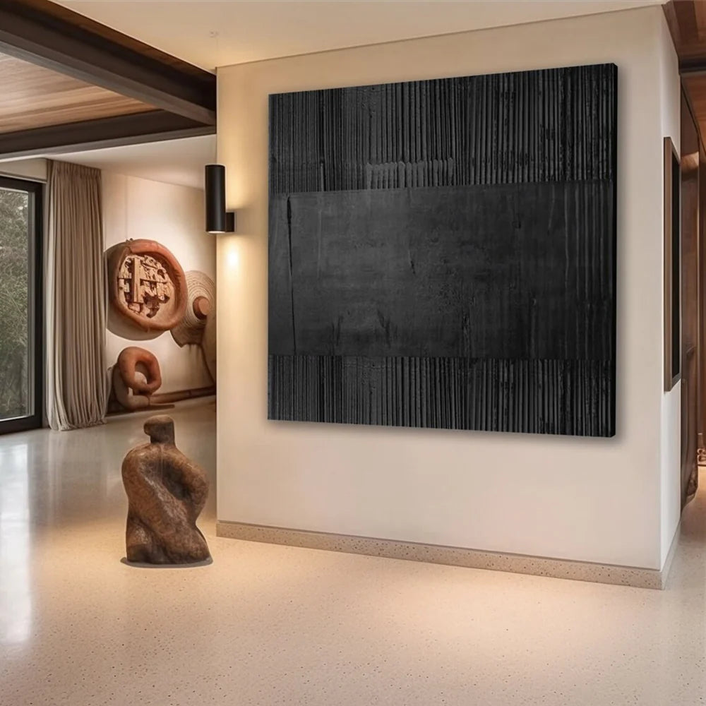 Black Minimalist Textured Canvas Art #WZ036