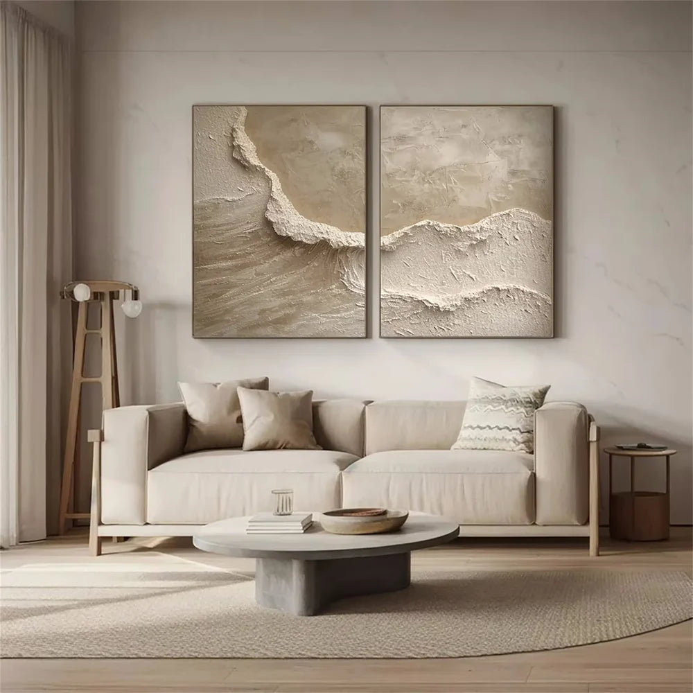 Minimalist Ocean And Sky Textured Canvas Art Set of 2 #OC001