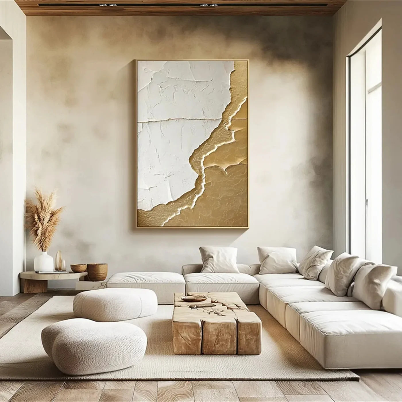 White and Gold Minimalist Textured Wall Art #WM052