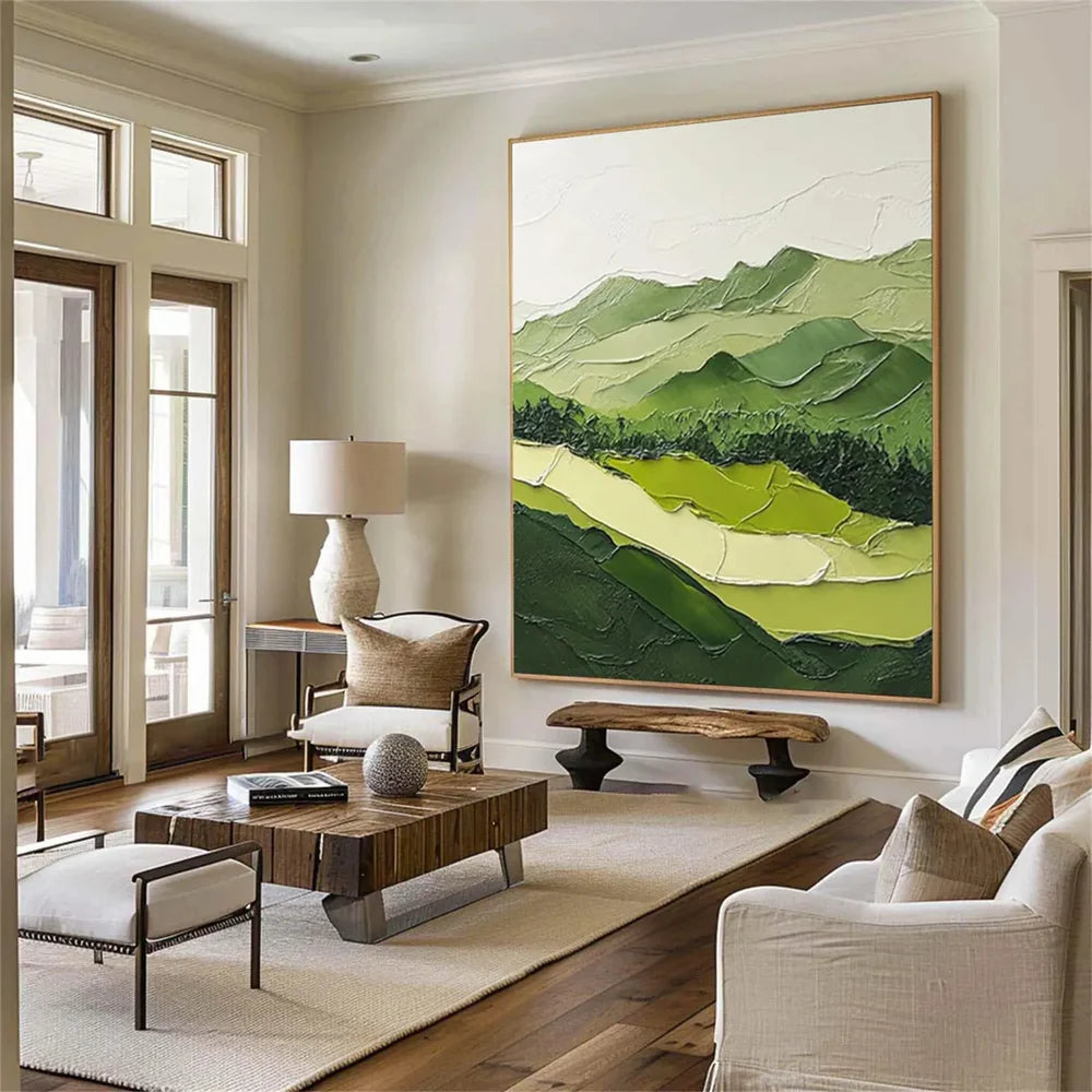 Green Minimalist Mountain Textured Canvas Art #BT020