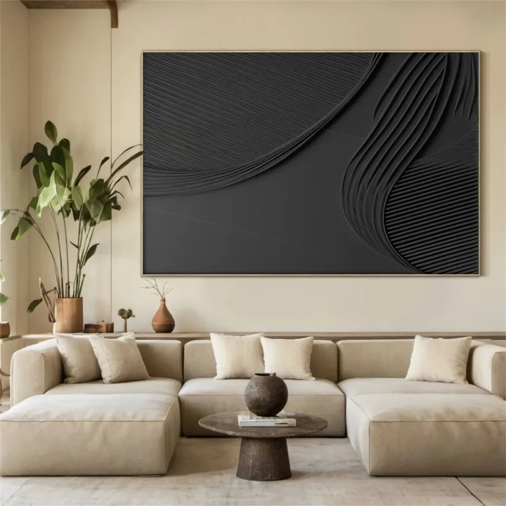 Black Minimalist Textured Canvas Art #WZ073