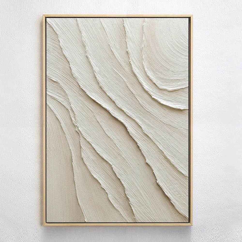 Beige and White Minimalist Textured Canvas Art #WM010