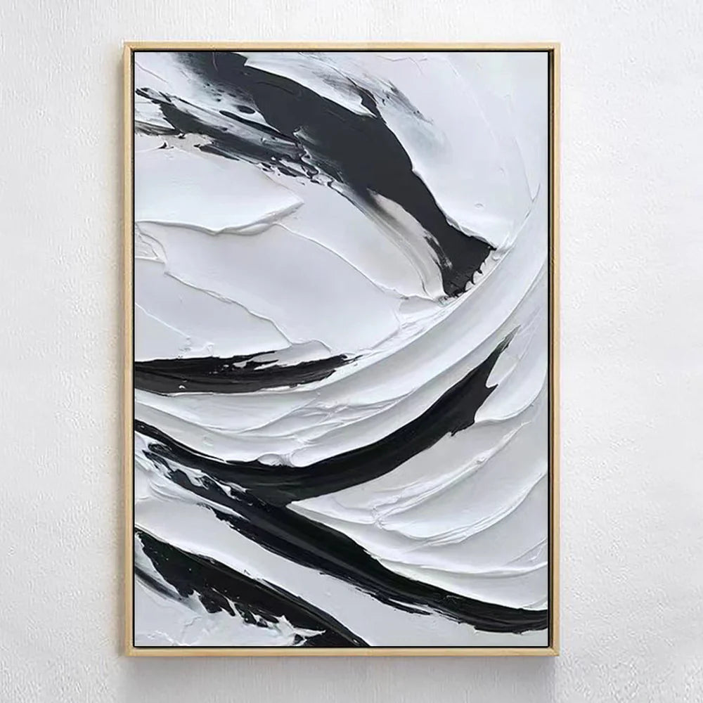 Black and White Minimalist Textured Canvas Art #WZ018