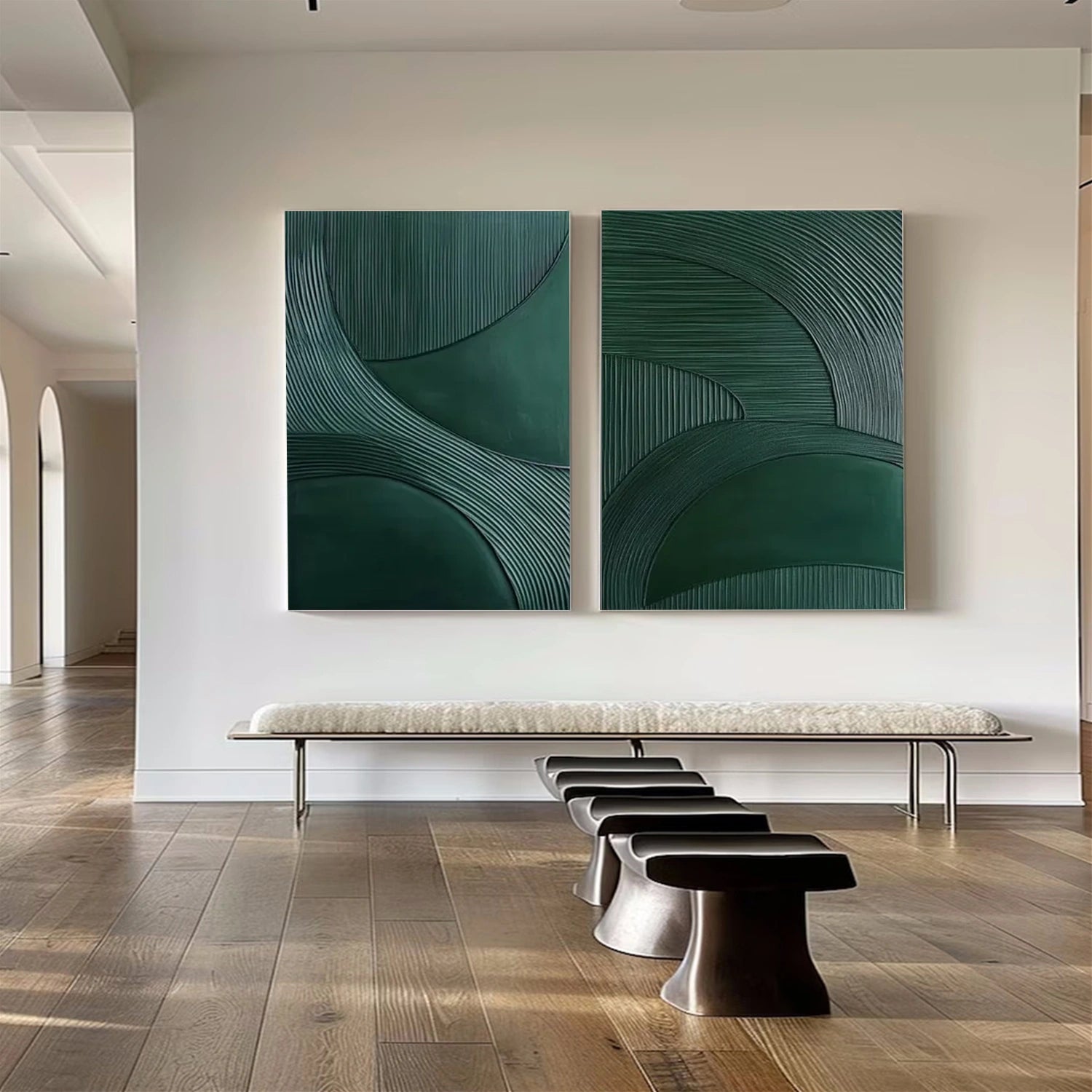 Green Minimalist Textured Canvas Art Set of 2 #WM113