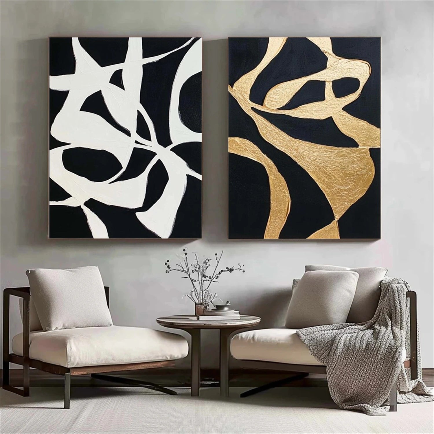 Black and White Minimalist Canvas Art Set of 2 #WZ106