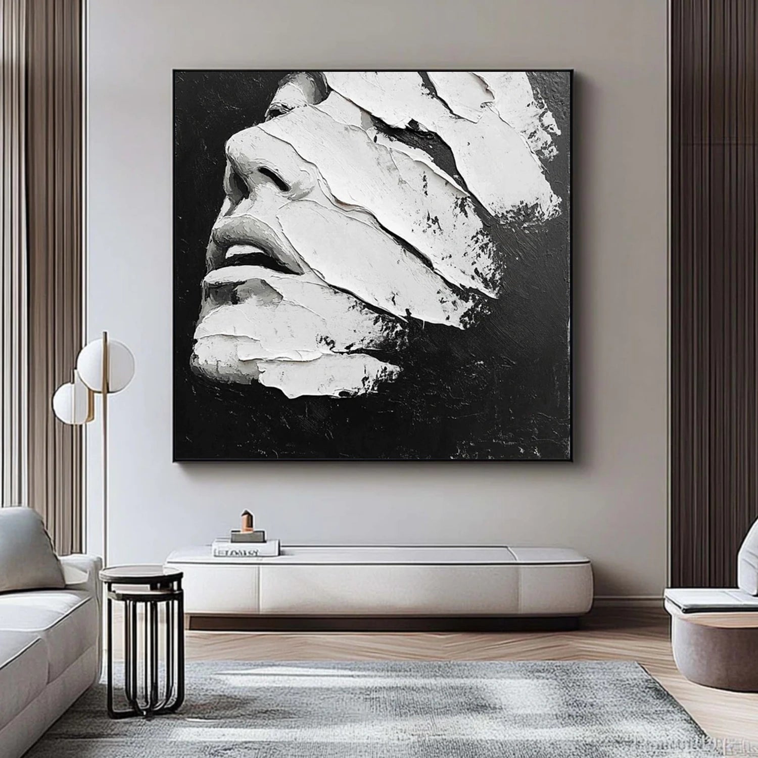 Black and White Abstract PortraitΒ Textured Wall Art # LA056