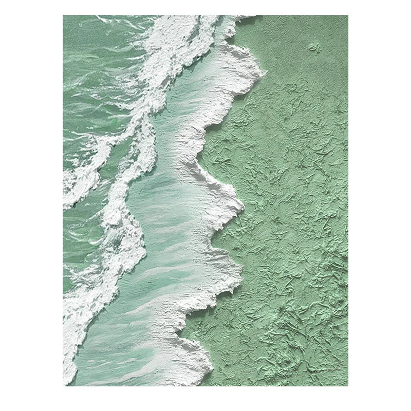 Green & White Minimalist Ocean And Sky Textured Canvas Art #OC033