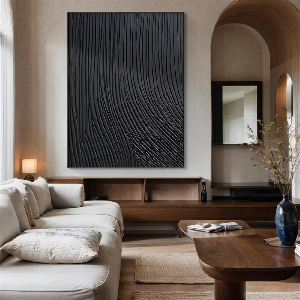 Black Minimalist Textured Canvas Art #WZ088