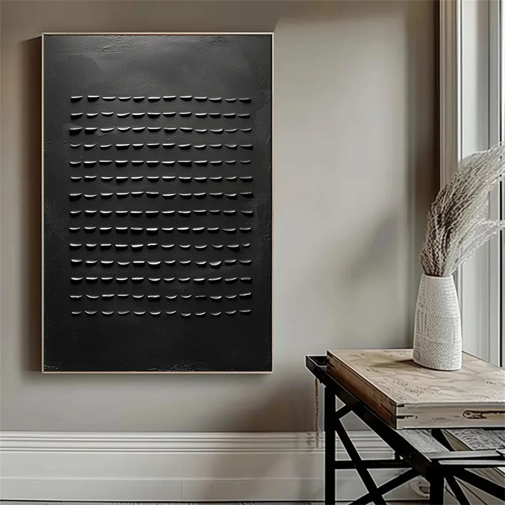 Black Minimalist Textured Canvas Art #WZ083