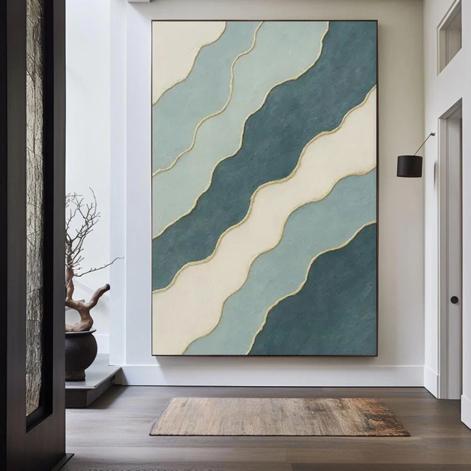 Blue and Green Minimalist Textured Canvas Art #WM134