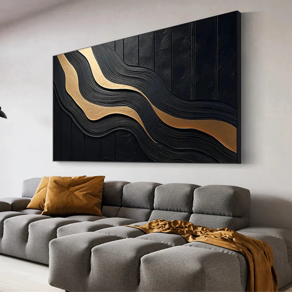 Black Minimalist Textured Canvas Art #WZ074