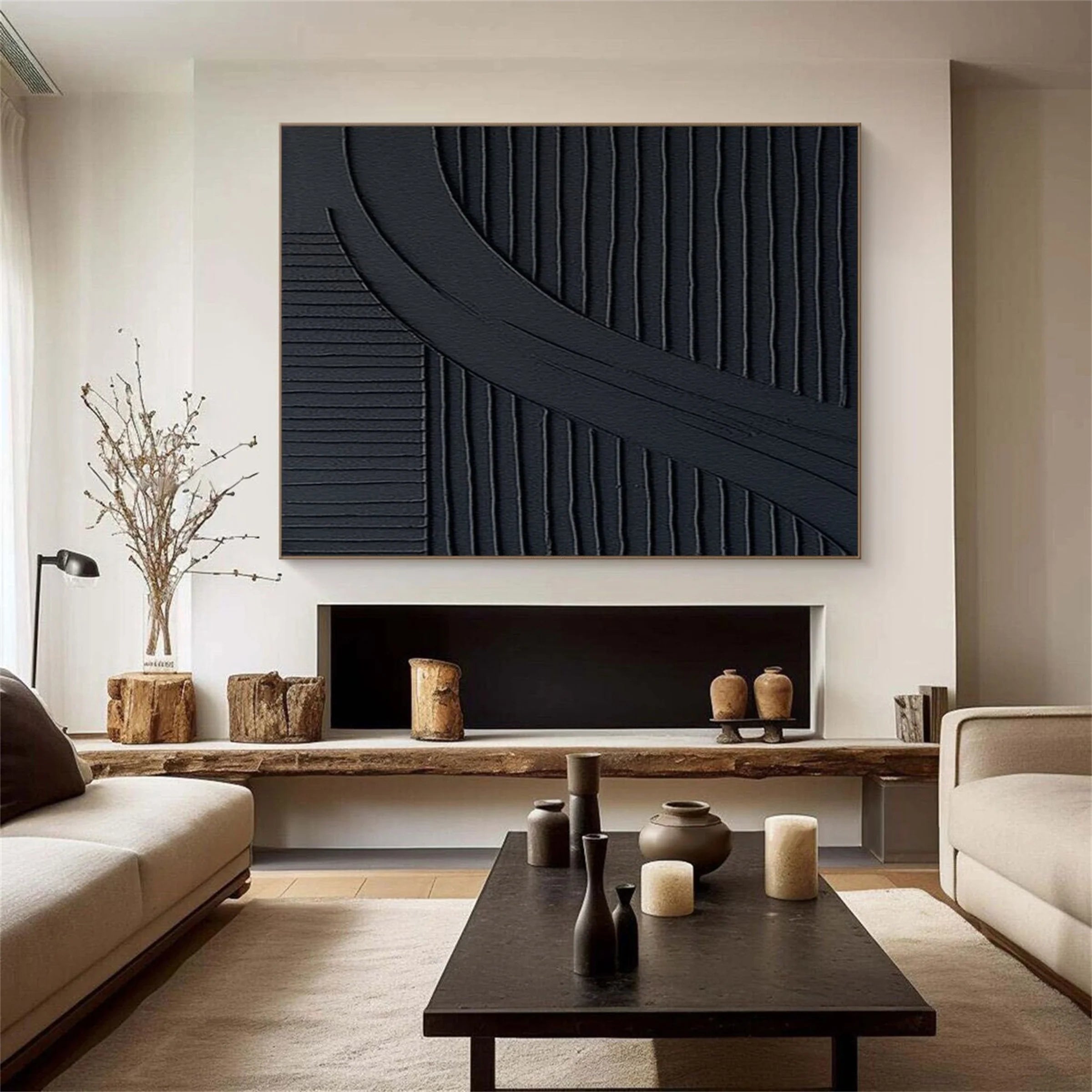 Black Minimalist Textured Canvas Art #WZ042