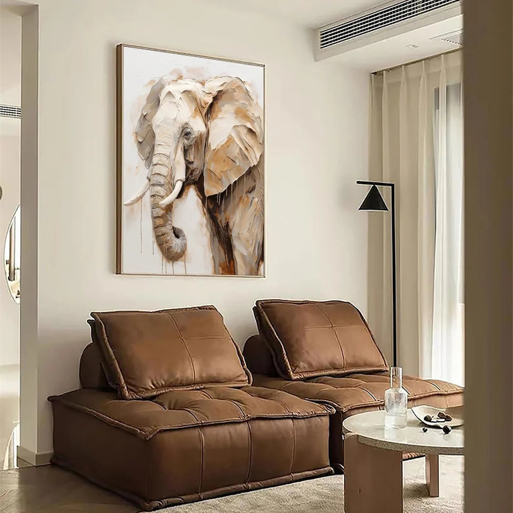 Beige & Brown Abstract Animal Canvas Art #DW038