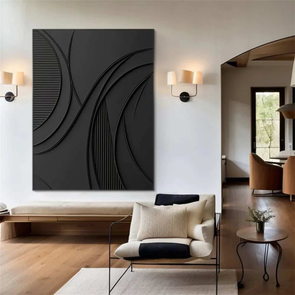 Black Minimalist Textured Canvas Art #WZ067