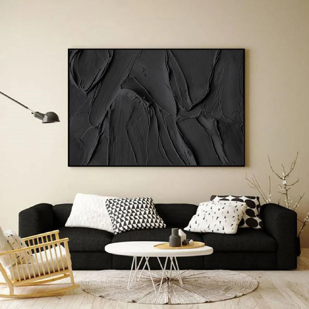 Black Minimalist Textured Canvas Art #WZ029
