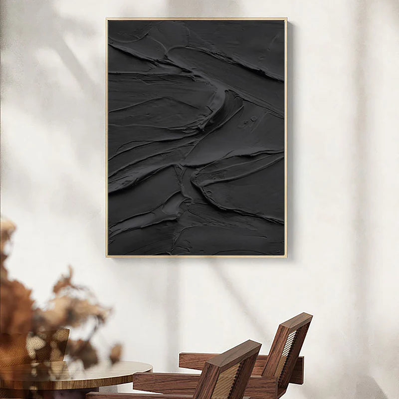 Black Minimalist Textured Canvas Art #WZ033