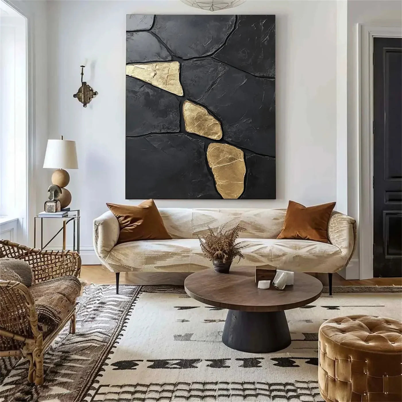 Black Minimalist Textured Canvas Art #WZ093