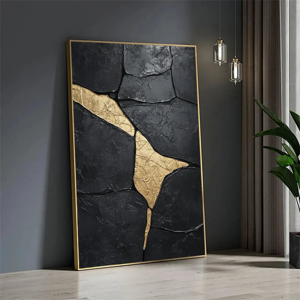 Black Minimalist Textured Canvas Art #WZ095