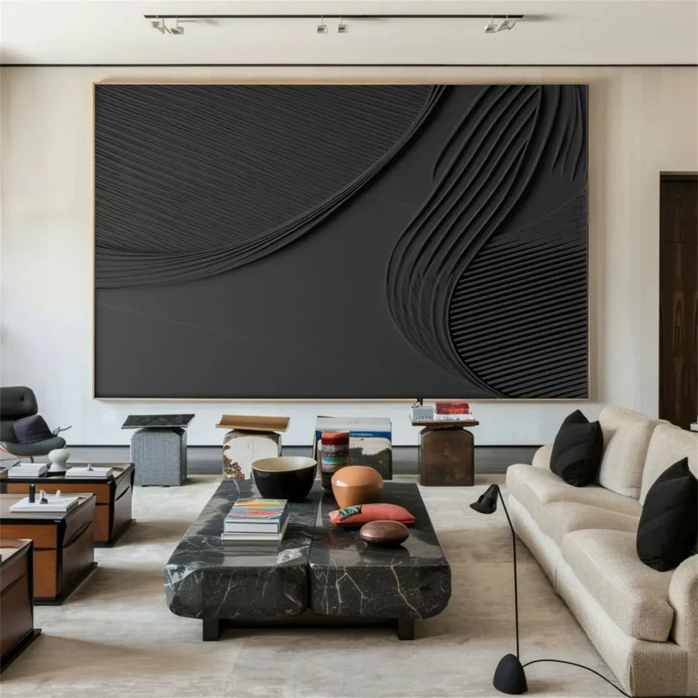 Black Minimalist Textured Canvas Art #WZ073