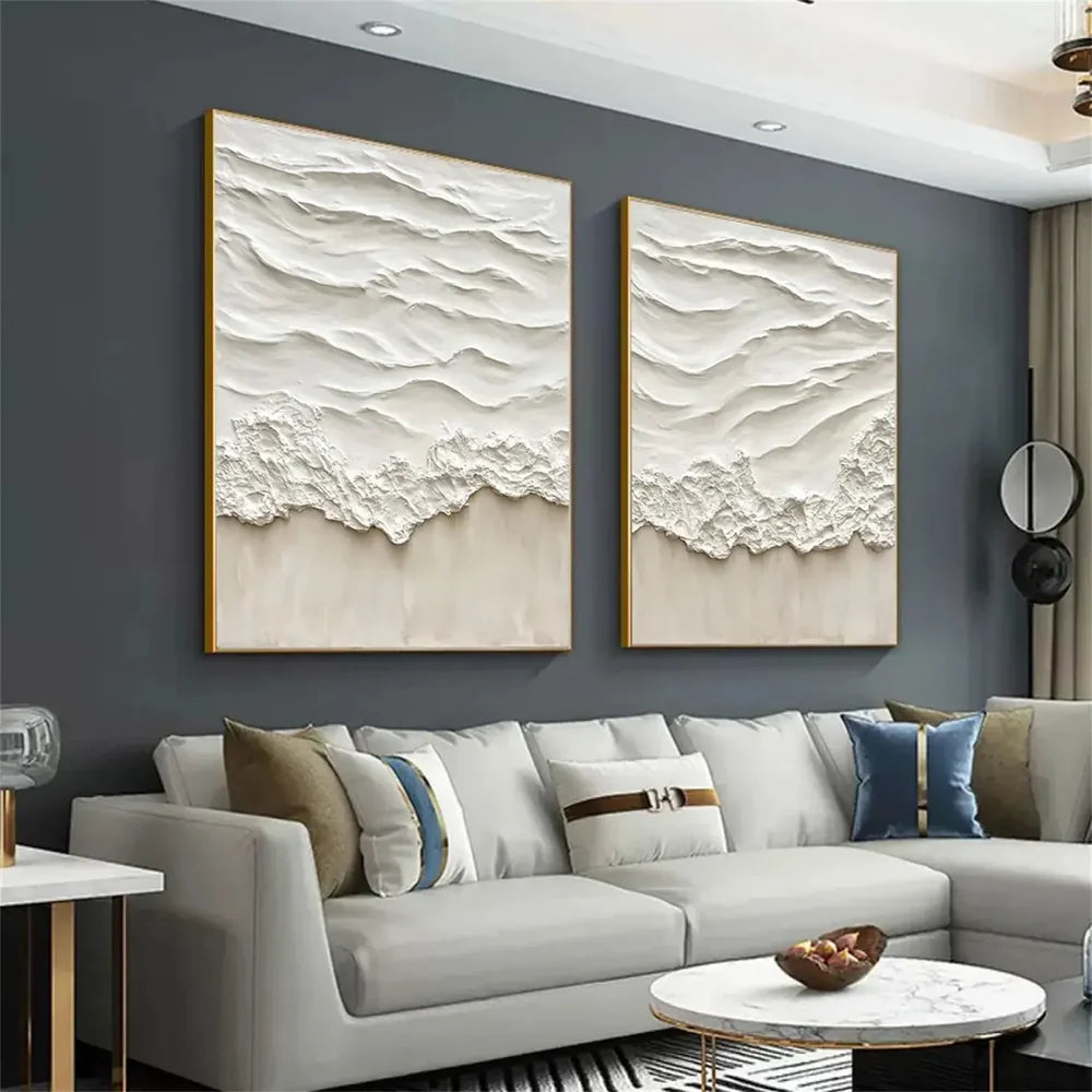 Minimalist Ocean And Sky Textured Set Of 2 Canvas Art #OC049