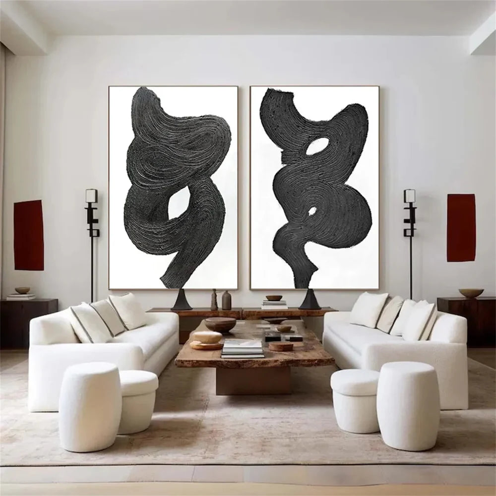 Black and White Minimalist Canvas Art Set of 2 #WZ050