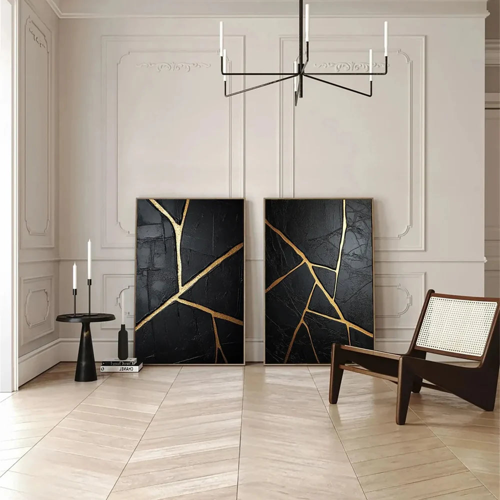 Black Minimalist Textured Canvas Art Set of 2 #WZ075