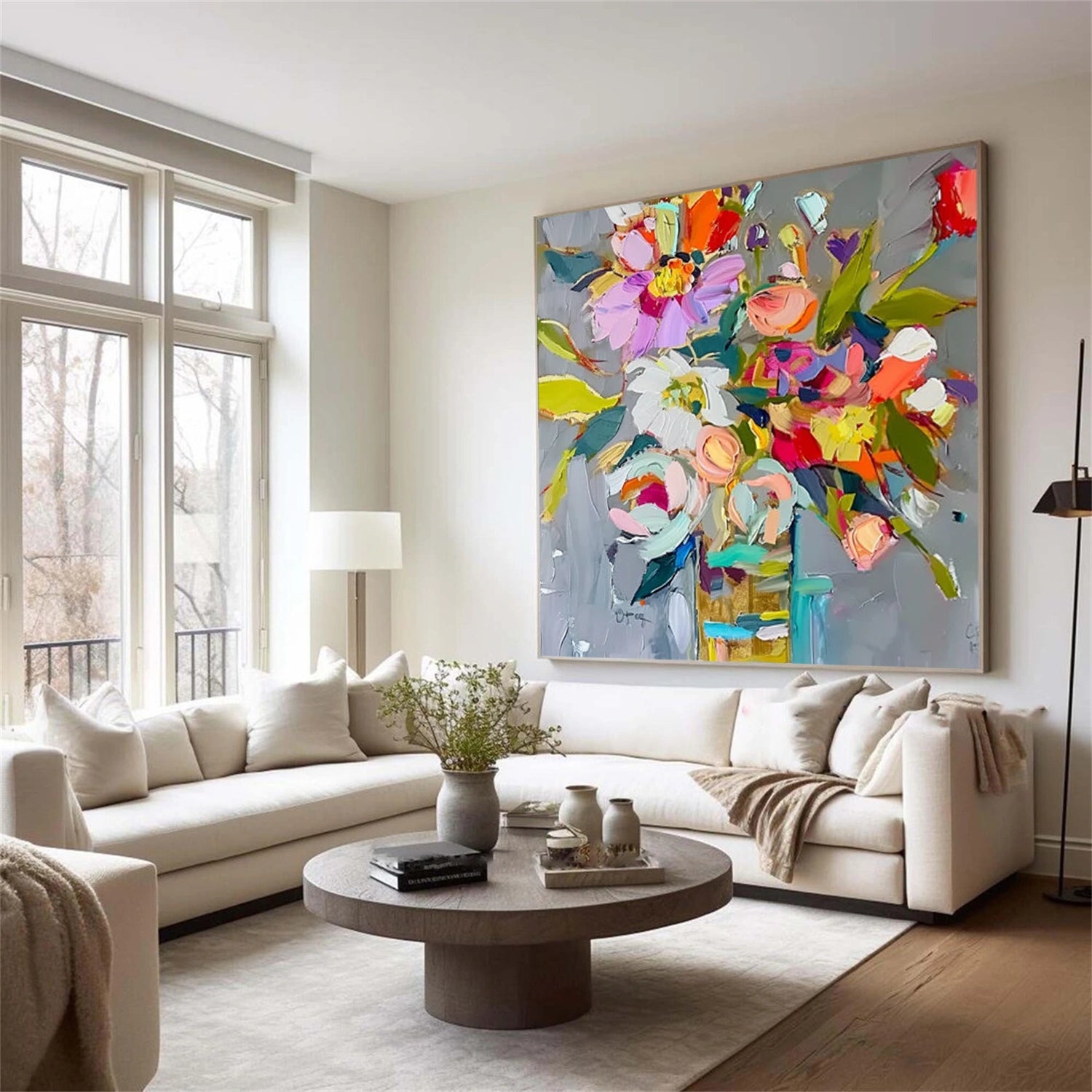 Colorful Abstract Flower And Tree Canvas Art #MF127