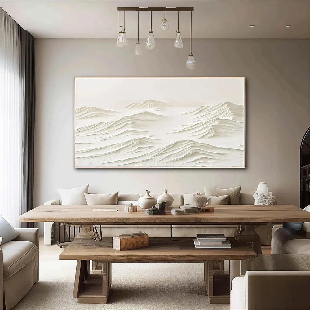 Beige Minimalist Mountain Textured Canvas Art #BT027