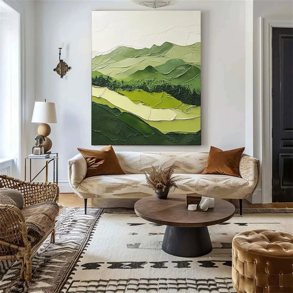 Green Minimalist Mountain Textured Canvas Art #BT020