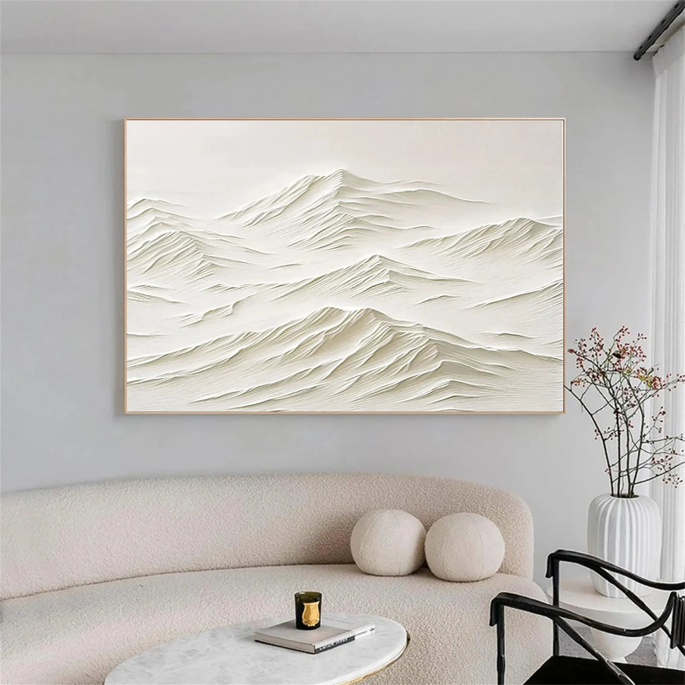 Beige Minimalist Mountain Textured Canvas Art #BT026