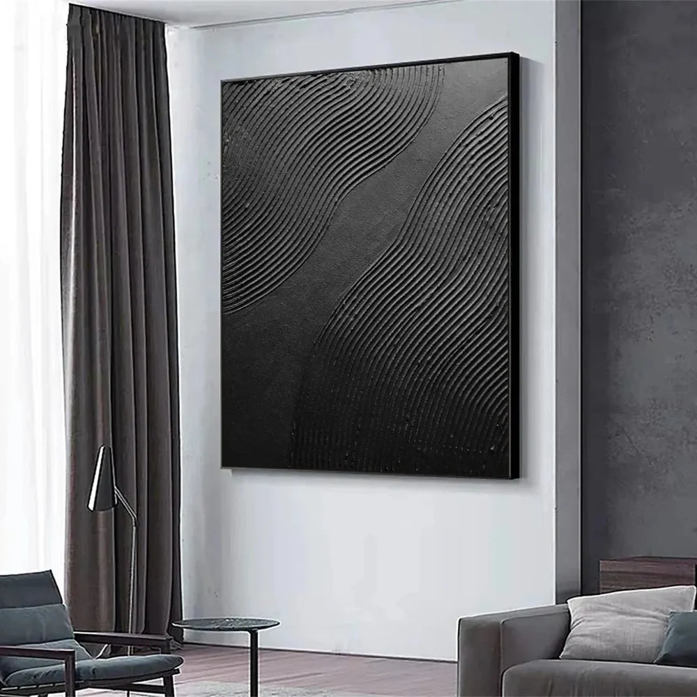 Black Minimalist Textured Canvas Art #WZ085
